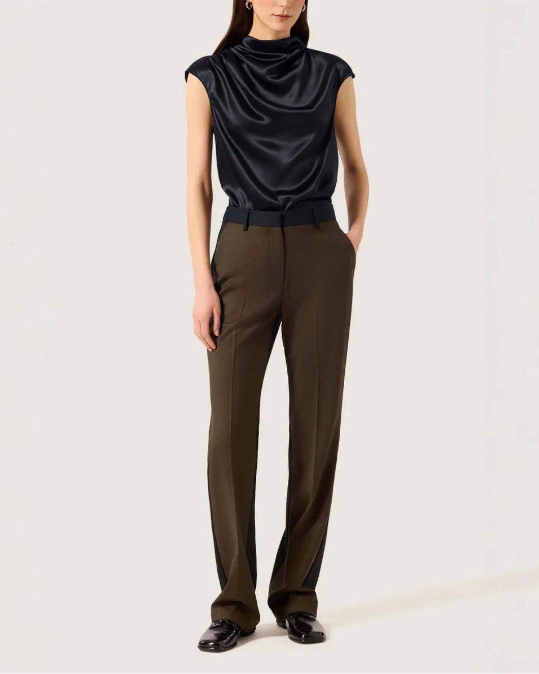 ARGENT Ruched Blouse in Silk Charmeuse on figure front 1