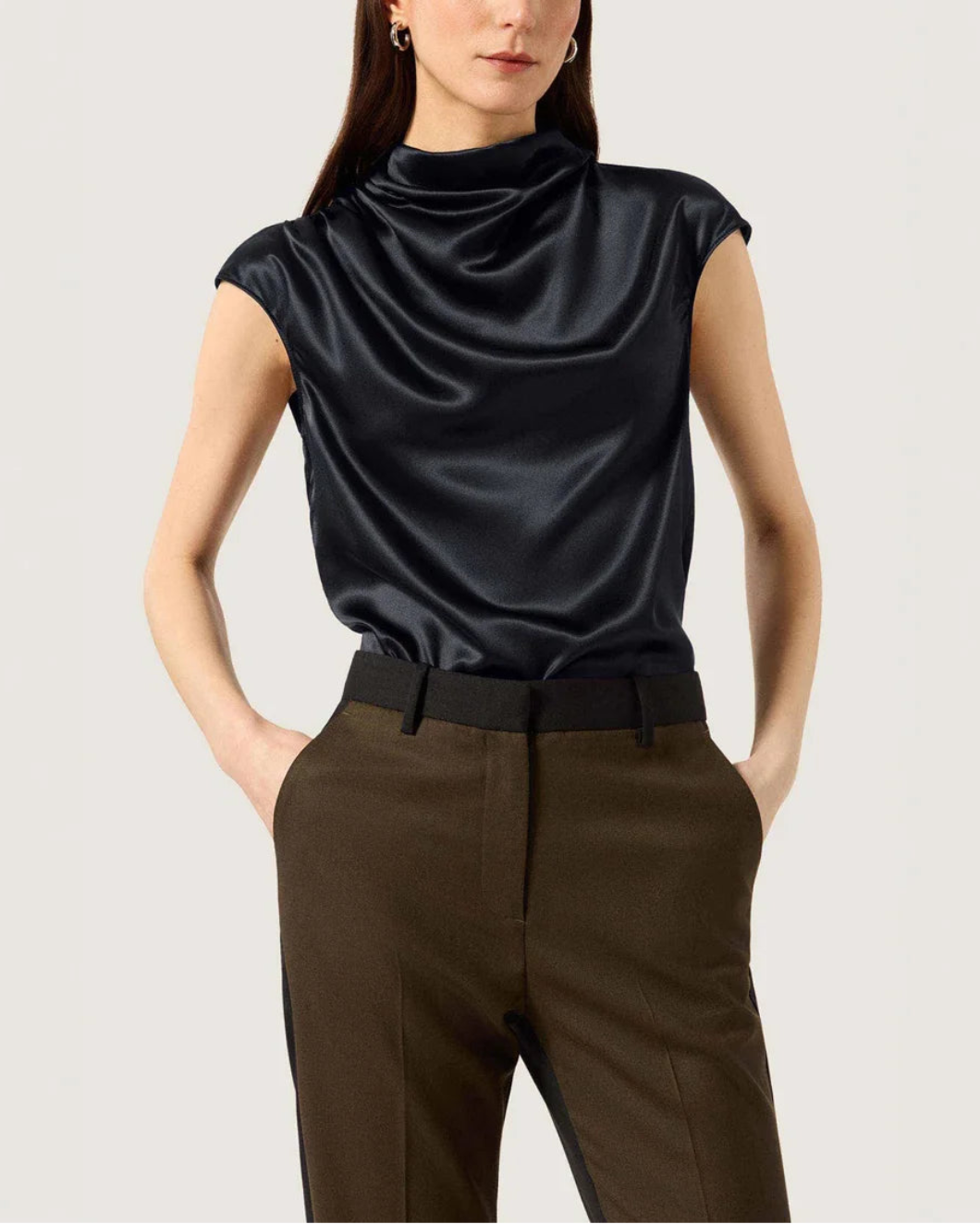 ARGENT Ruched Blouse in Silk Charmeuse on figure front 2