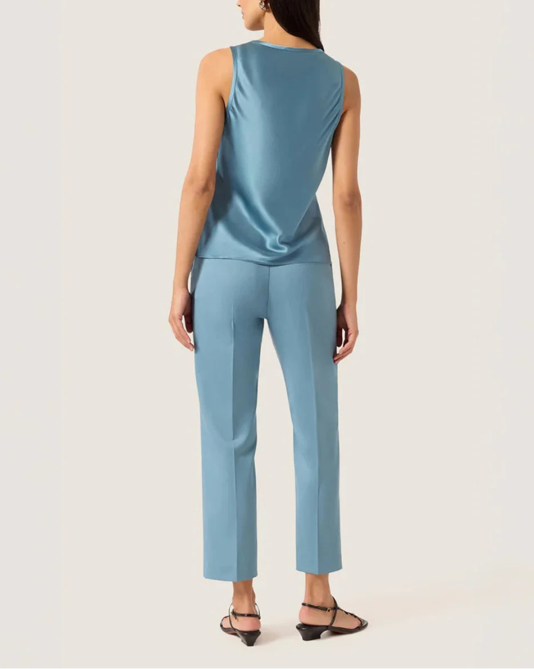ARGENT Tank in Silk Charmeuse Steel Blue on figure back