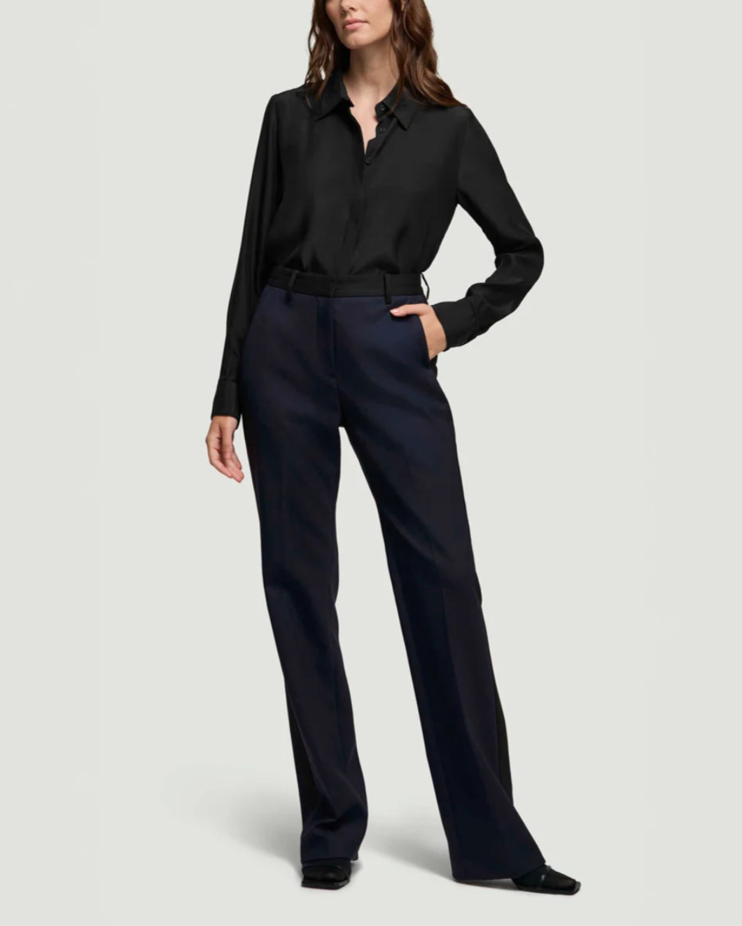 ARGENT colorblocked tuxedo trouser midnight black on figure front