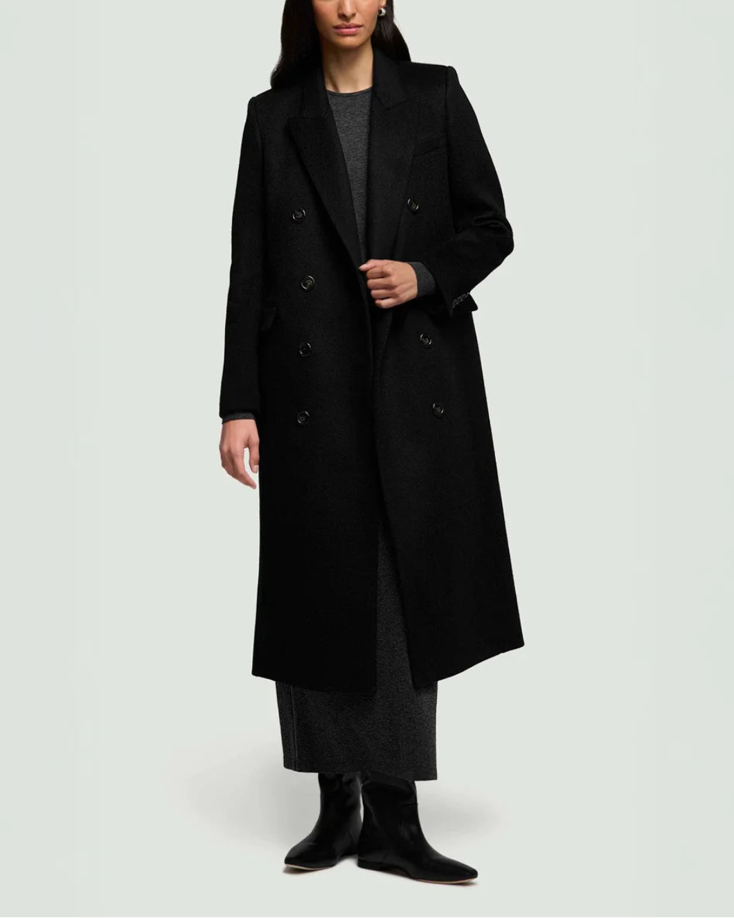 ARGENT peak lapel coat black on figure front