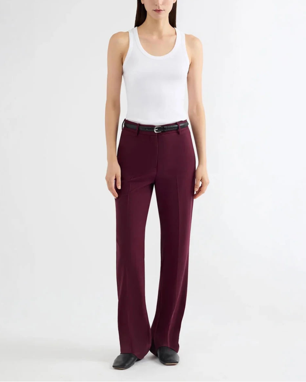 ARGENT Straight Leg Trouser dark plum on figure front