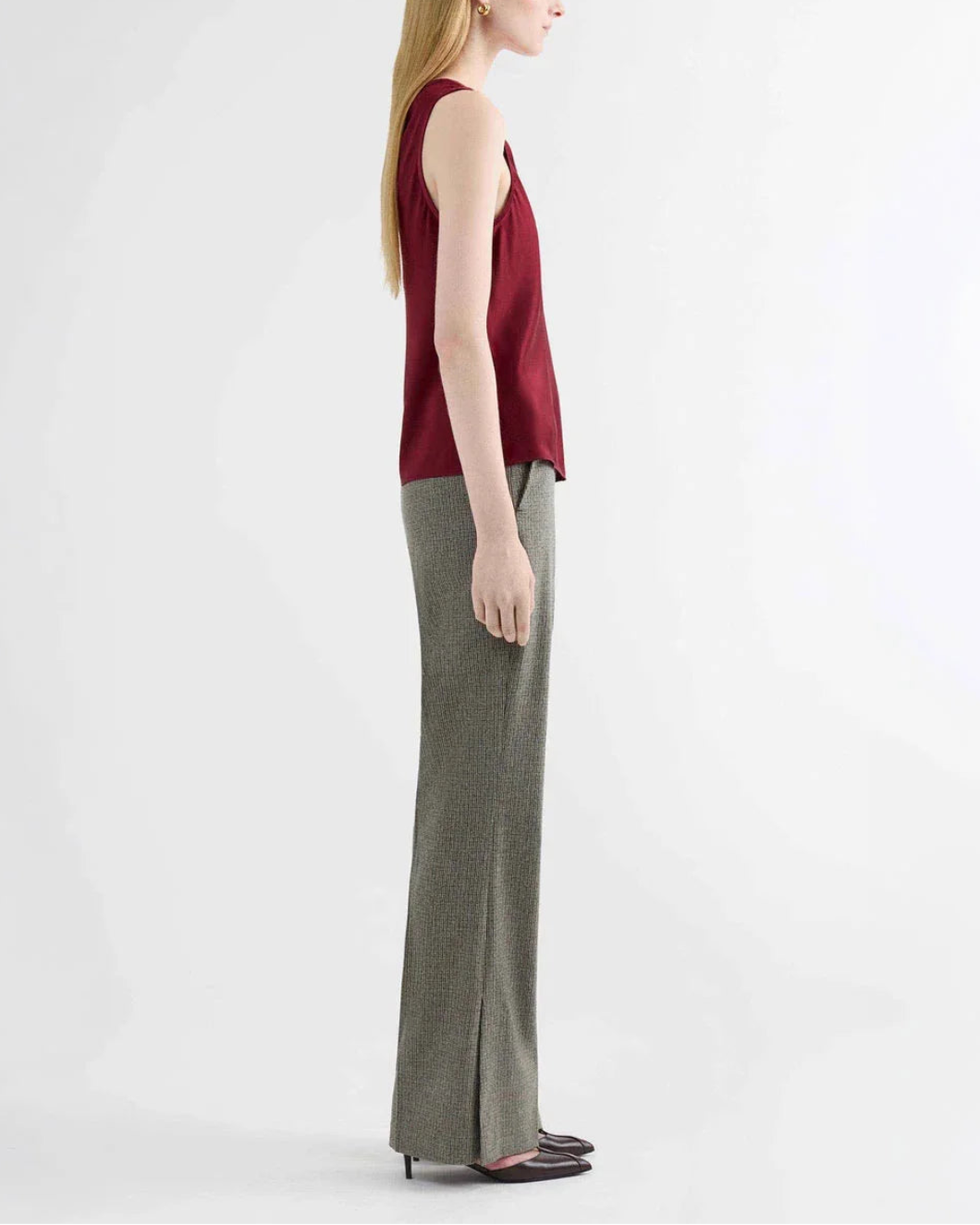 ARGENT Tank in Silk Charmeuse Dark Plum on figure side