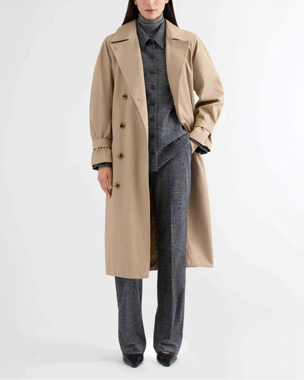 ARGNT trench coat khaki on figure front 2