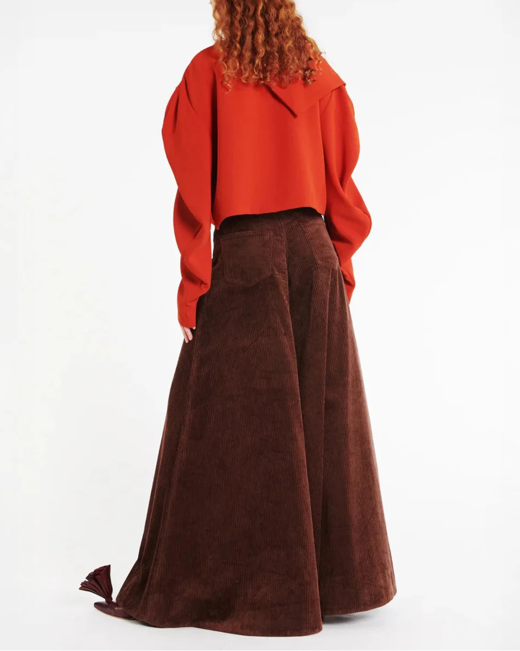 AWAKE MODE draped collar top terracotta on figure back