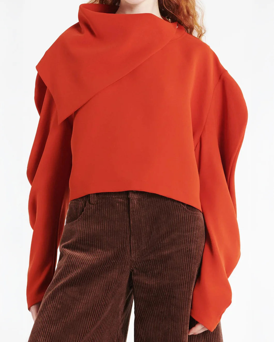 AWAKE MODE draped collar top terracotta 