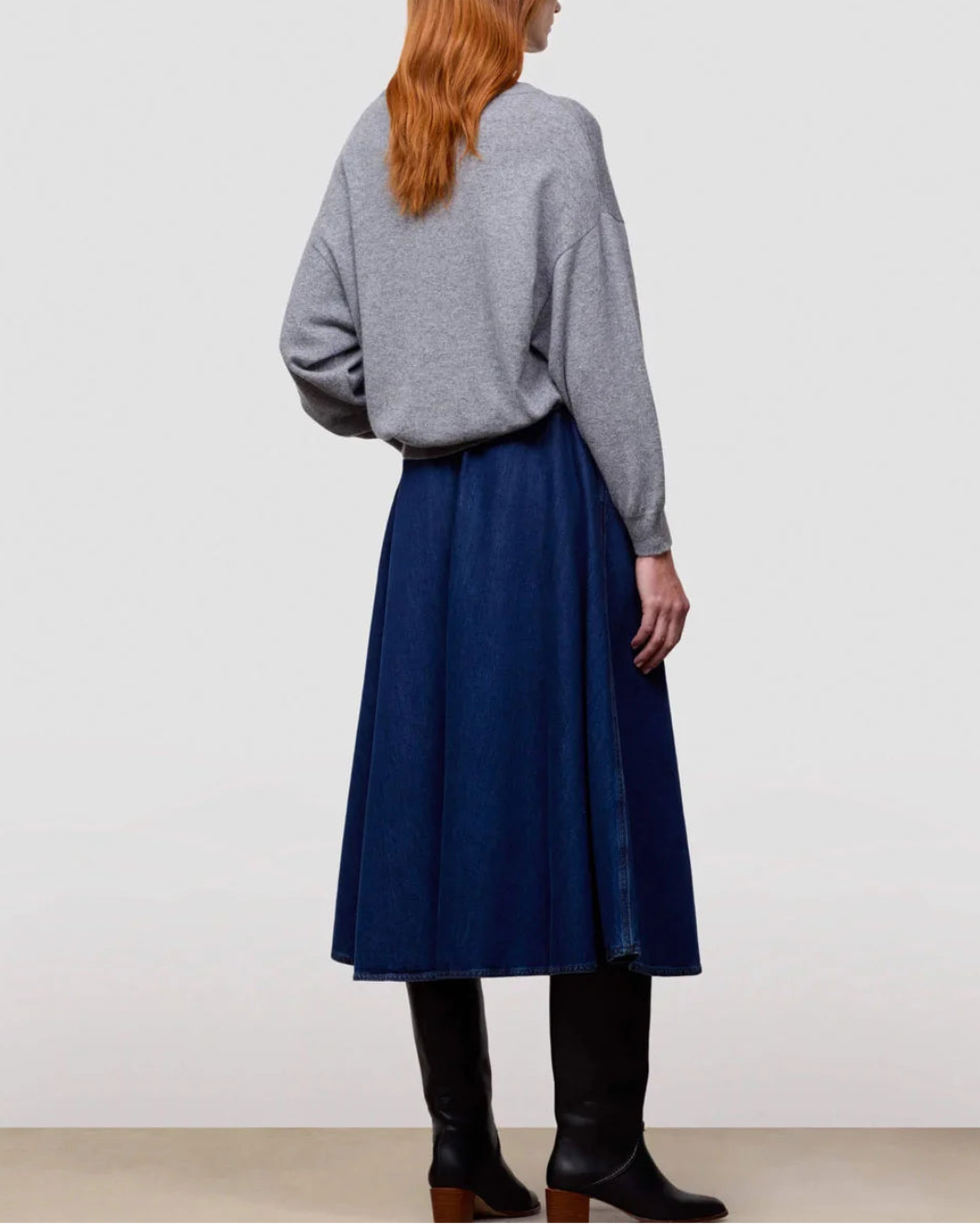 BEGG X CO Iris Crew Sweater Grey Flannel on figure back