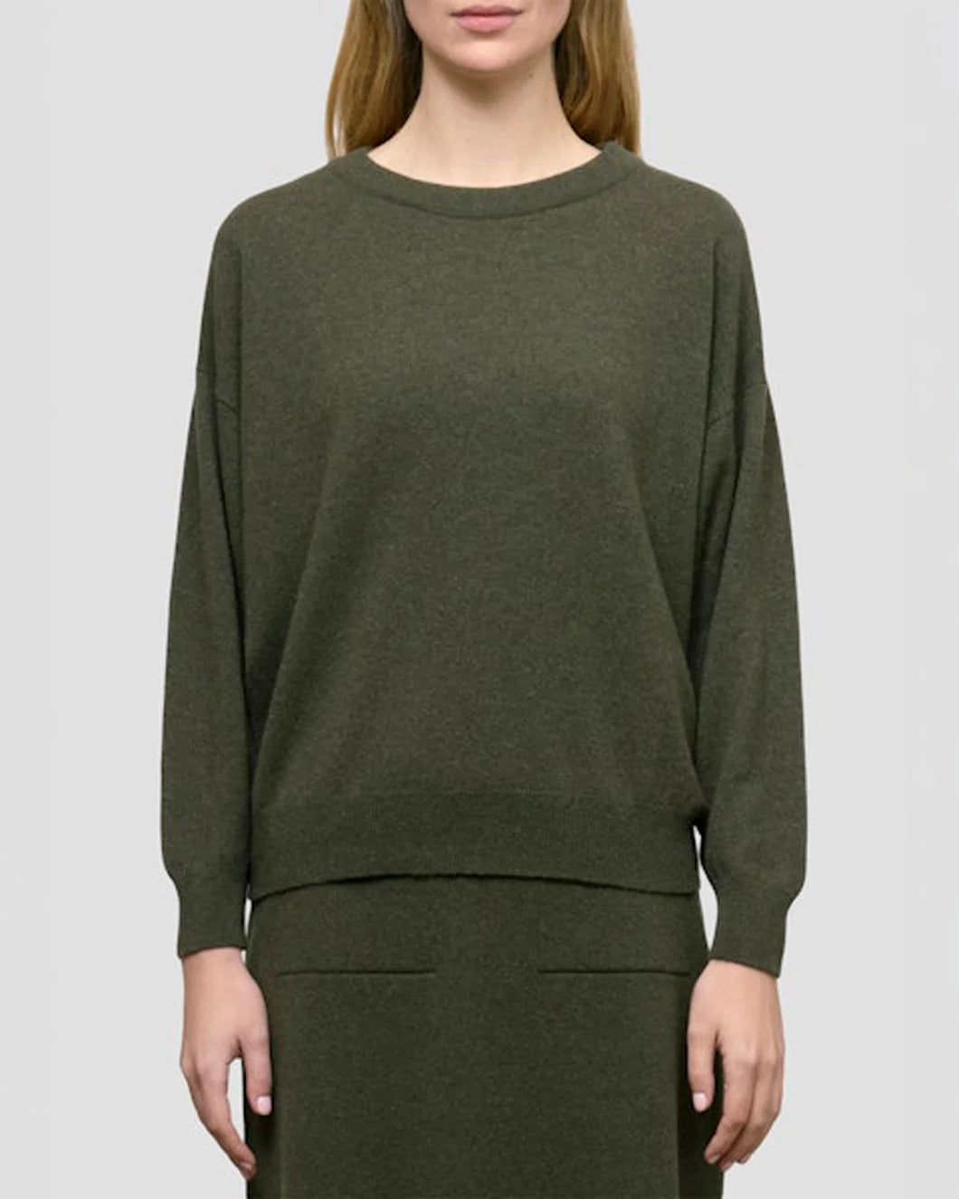BEGG X CO Iris Crew Sweater Grey loden on figure front