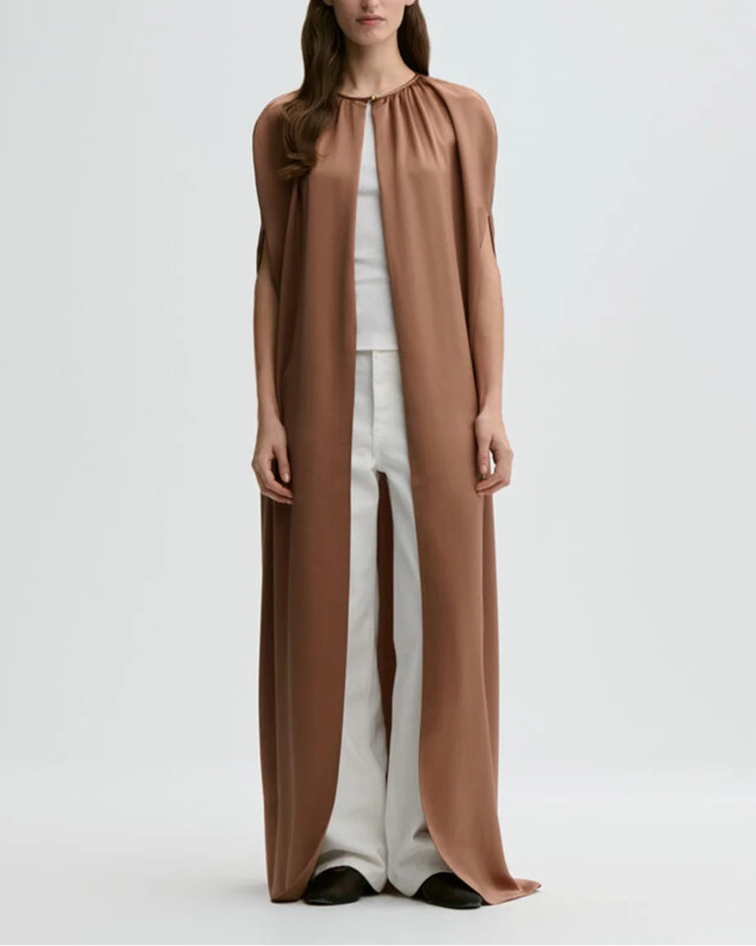BY MALENE BIRGER Dallie Satin Maxi Cape on figure front