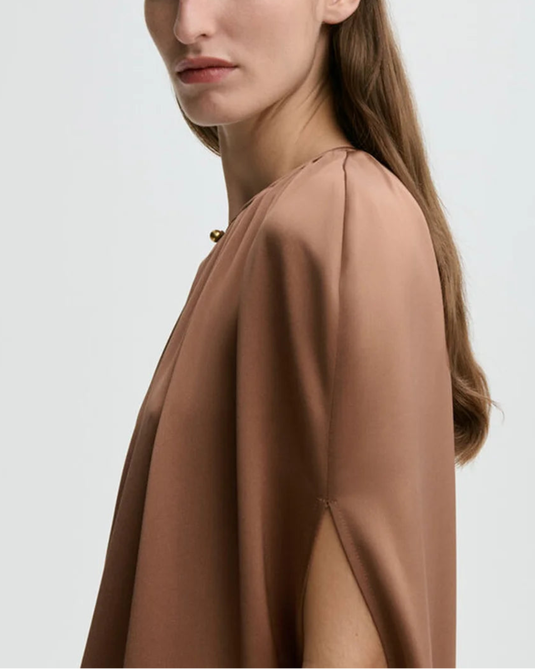 BY MALENE BIRGER Dallie Satin Maxi Cape on figure side detail