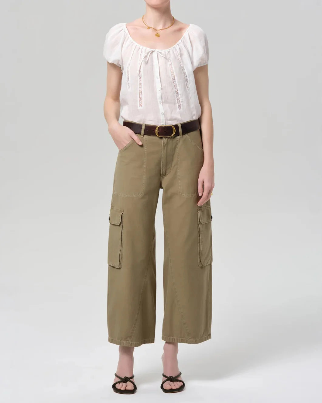 CITIZEN Thassos Utility Pant in bezal on figure front