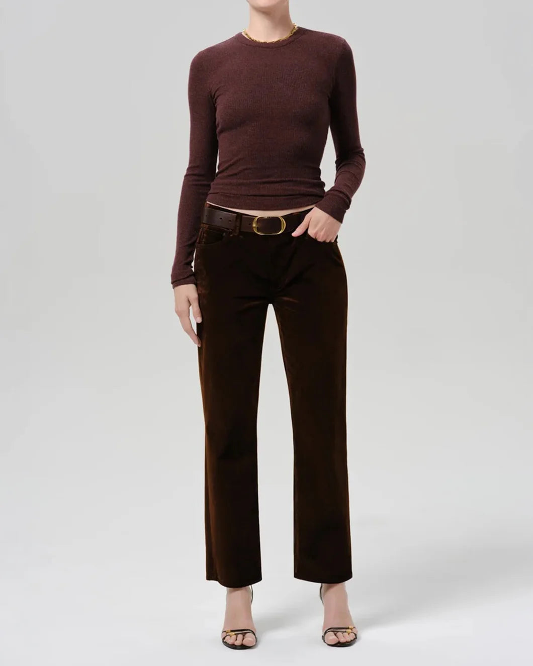 CITIZEN Bina Crewneck Heather Mahogany on figure front 1