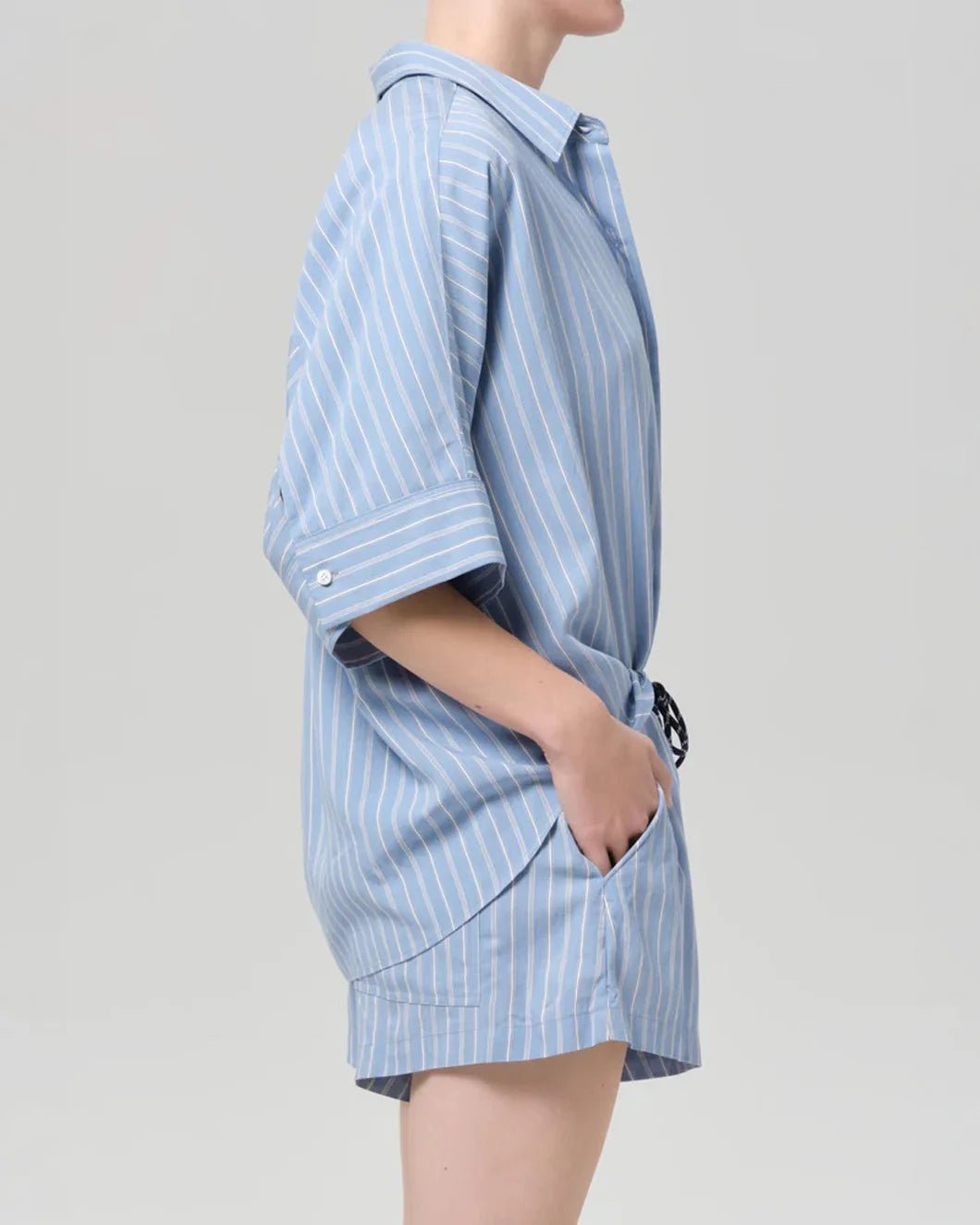 CITIZEN Claire Origami Shirt in capri stripe on figure side