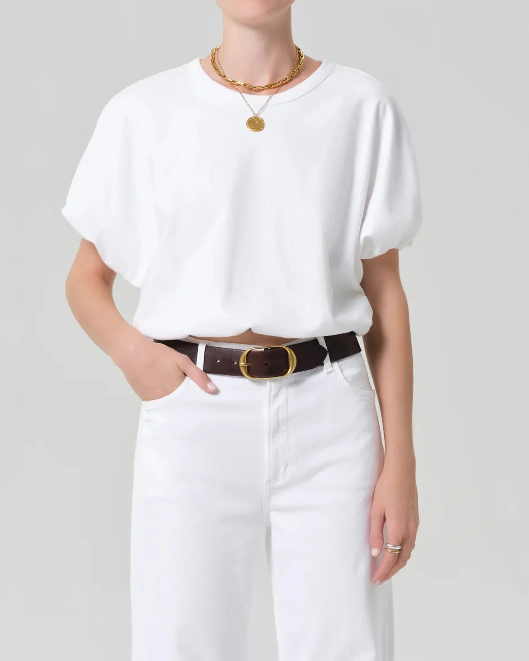 CITIZENS Gia Bubble Tee In Soft White on figure front