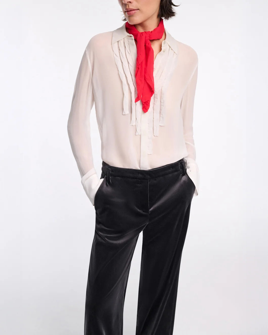 DOROTHEE SCHUMACHER sheer twist blouse white on figure front