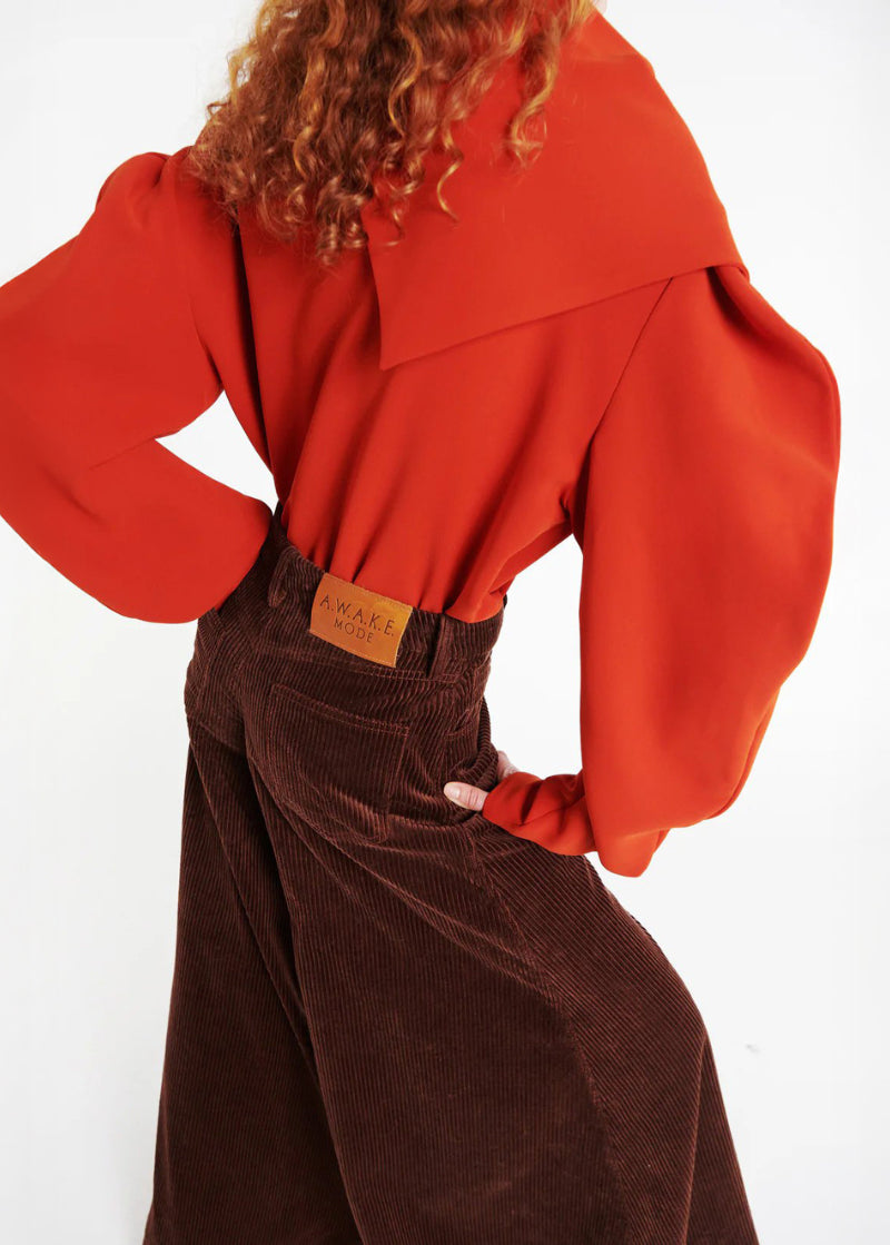 Draped Collar Top awake mode orange 