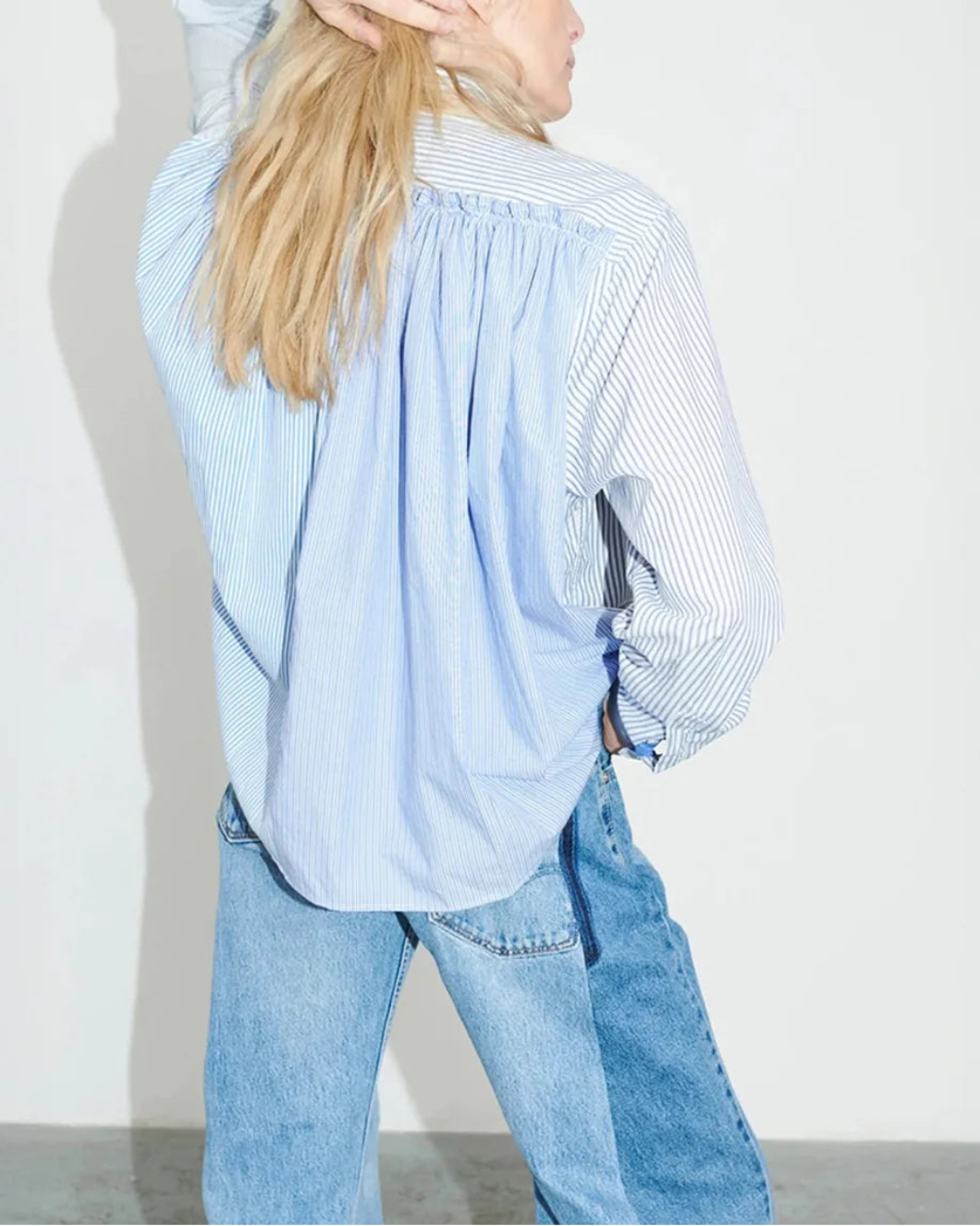 ELVDENIM mina shirt multi blue stripe on figure back