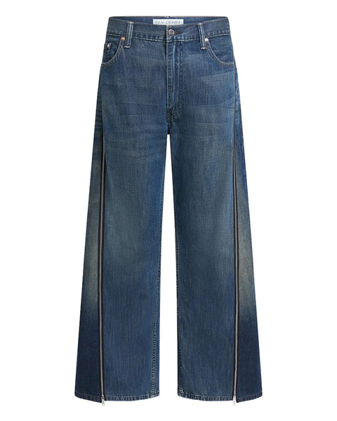 E.L.V. Siouxie Wide Leg Zip Jeans in Dark Blue | Upcycled Denim E.L.V. Siouxie Wide Leg Zip Jeans in Dark Blue | Upcycled Denim