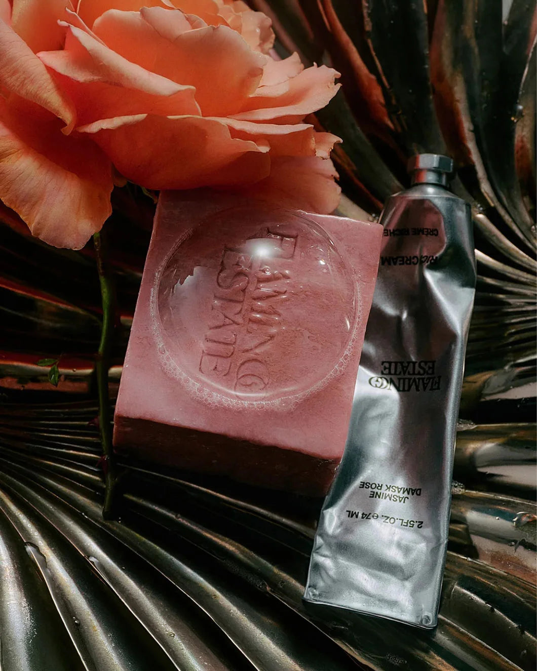 FLAMINGO ESTATE Jasmine Damask Rose Trio soap, lotion front