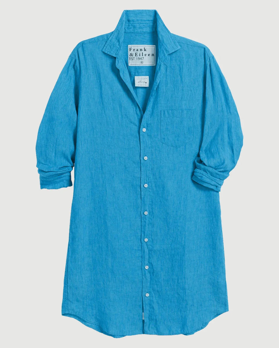 frank and eileen linen dress & Mary Turquoise, Italian Classic Blue S Sheer Embellished Long Sleeve belted for shape Color:Blue Size:1 to 2 Years Old