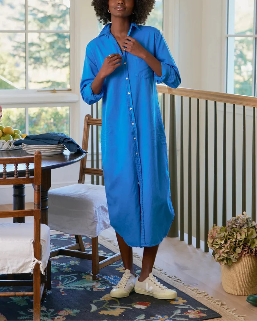 FRANK AND EILEEN rory maxi shirtdress lapis on figure front