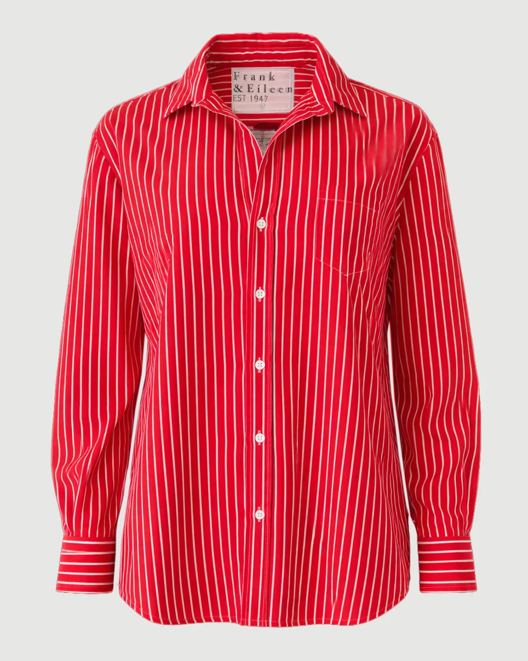 FRANK AND EILEEN eileen button up red stripe isolated.