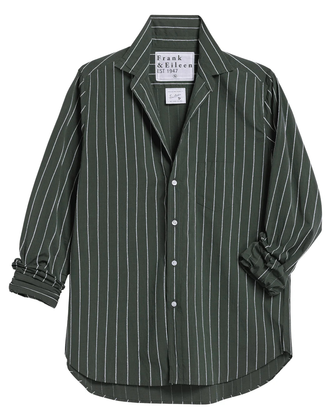FRANK AND EILEEN relaxed button up shirt green white front isolated