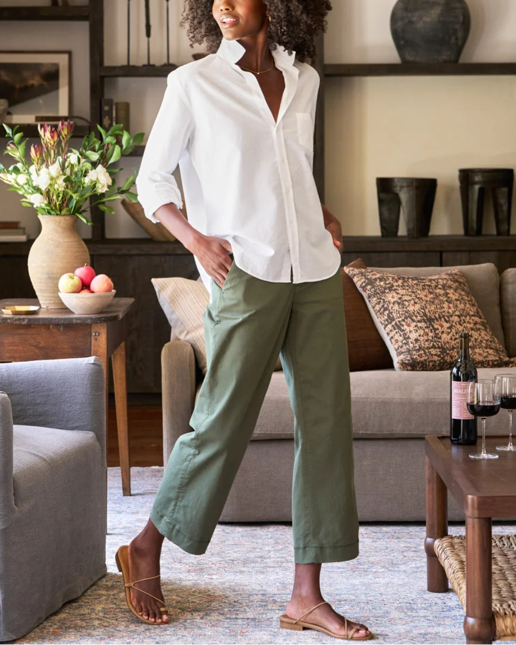 FRANK AND EILEEN westport pant green on figure front