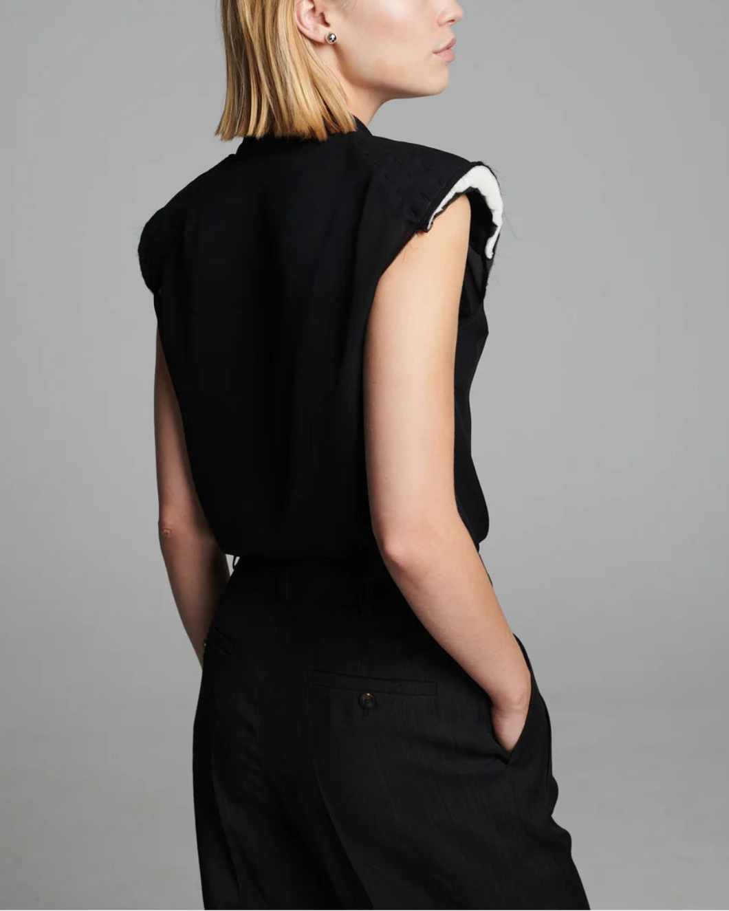 FRENKEN Shoudlered Silk Shirt Black on figure back 1