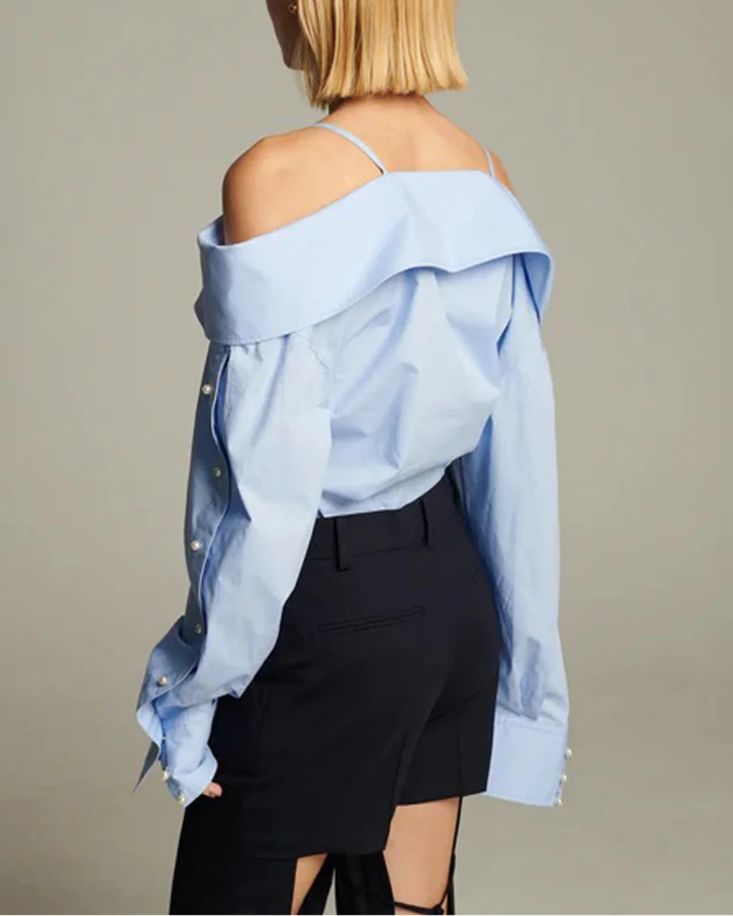 FRENKEN Snap Spagetti Strap Shirt Light Blue on figure back