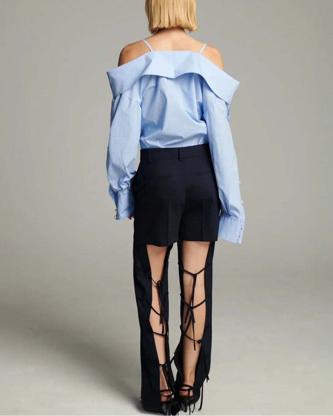 FRENKEN Snap Spagetti Strap Shirt Light Blue on figure back