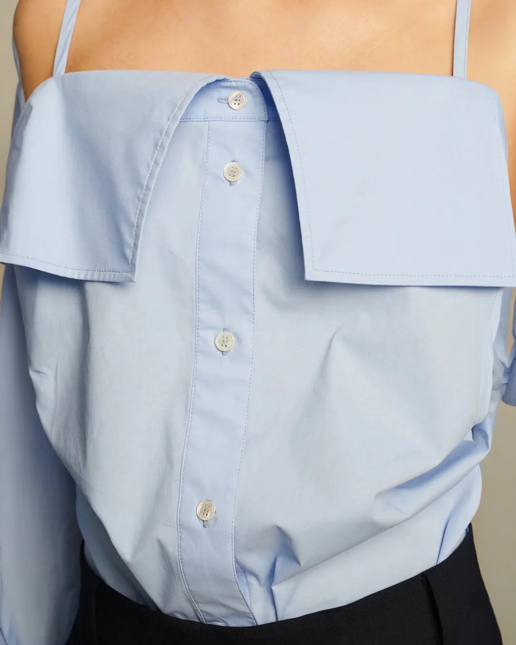 FRENKEN Snap Spagetti Strap Shirt Light Blue on figure front detail