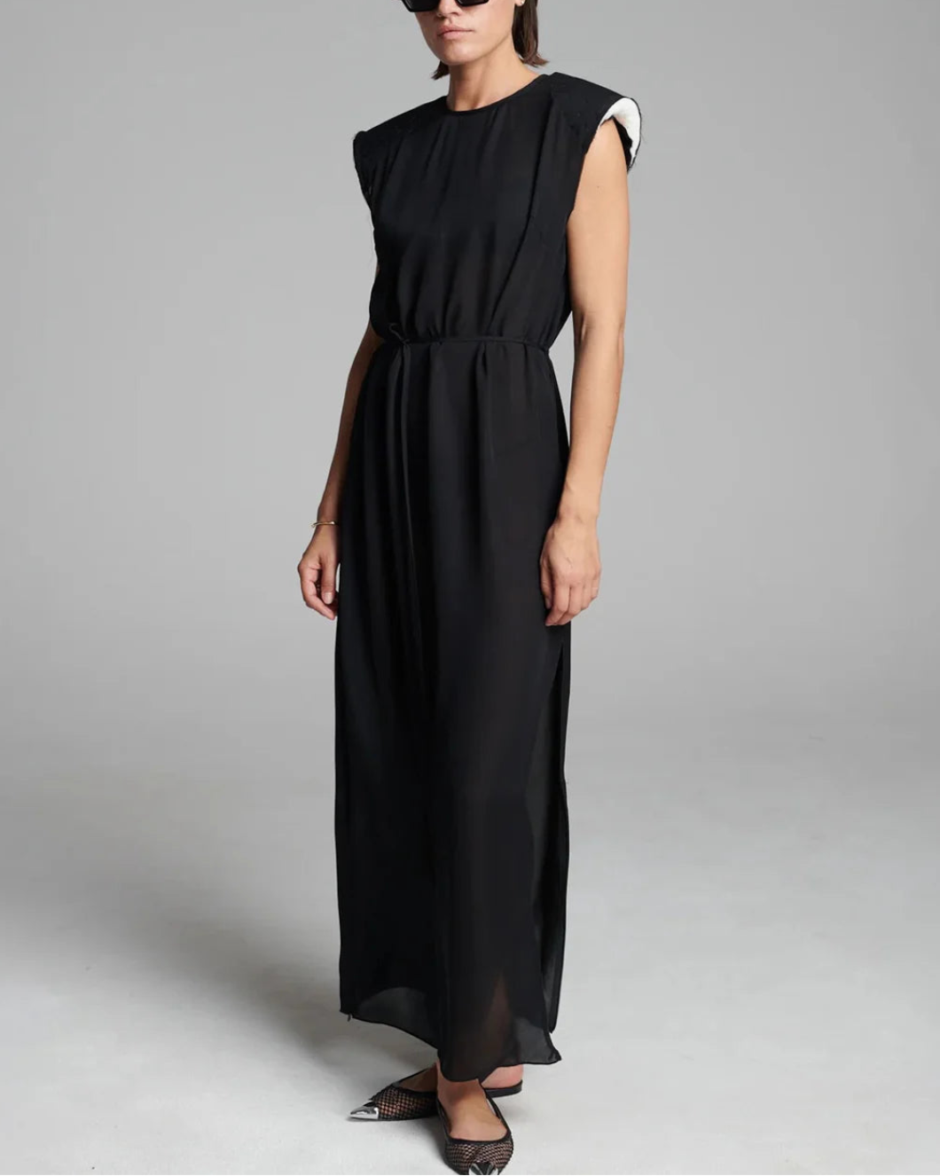 FRENKEN long georgett dress black on figure front