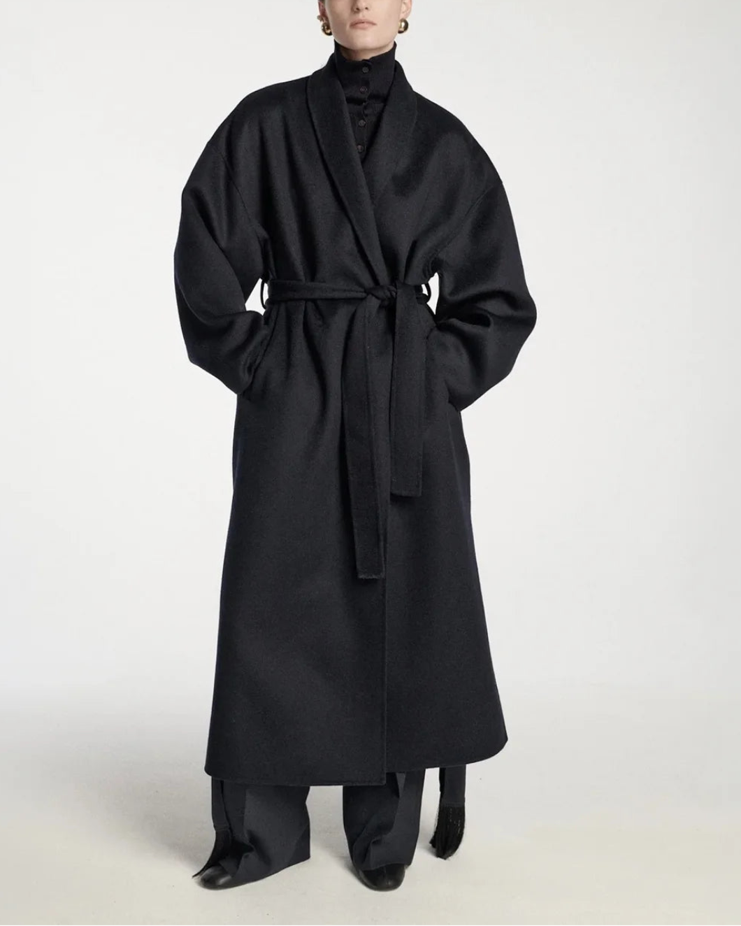 FRENKEN Trouble double face wool coat - Navy on figure front 1