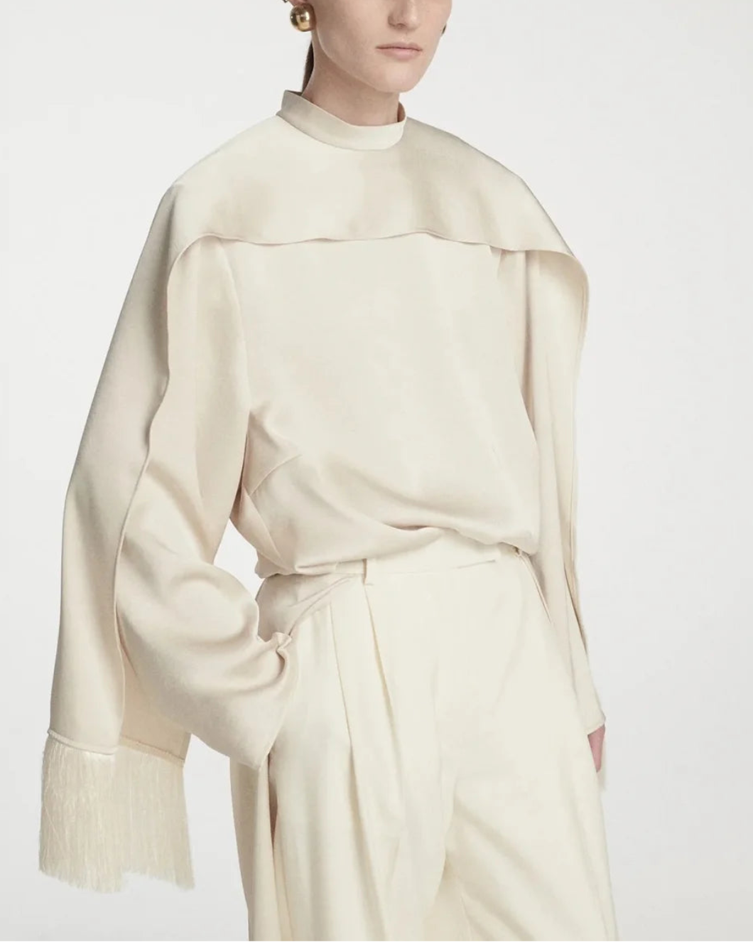 FRENKEN satin scarf top - Butter on figure front 2
