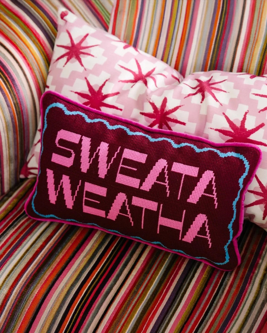 FURBISH sweata weatha needlepoint pillow 