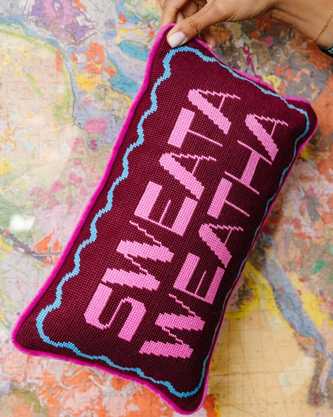 FURBISH sweata weatha needlepoint pillow 