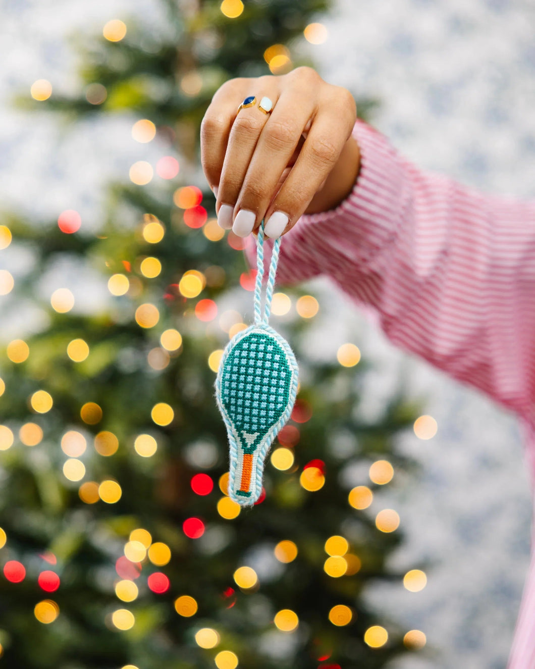 FURBISH needlepoint tennis racket ornament