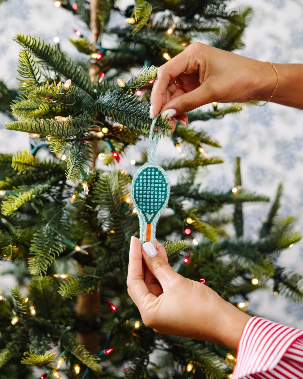 FURBISH needlepoint tennis racket ornament
