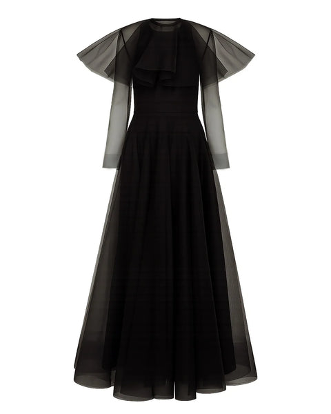 Textured Organza Long Full Circle Dress US0 (FR32) / Black