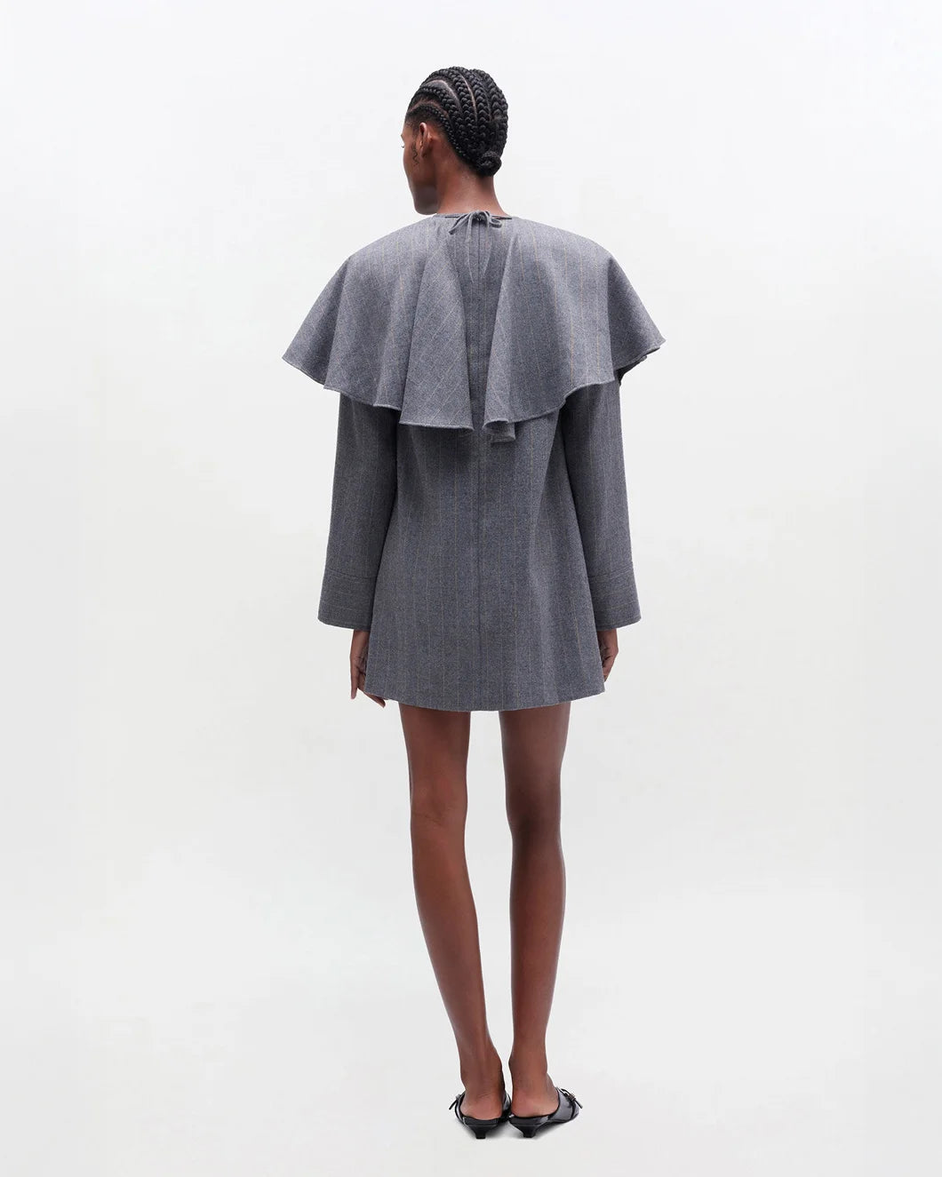 GANNI Grey Stripe Circle Collar Dress on figure back