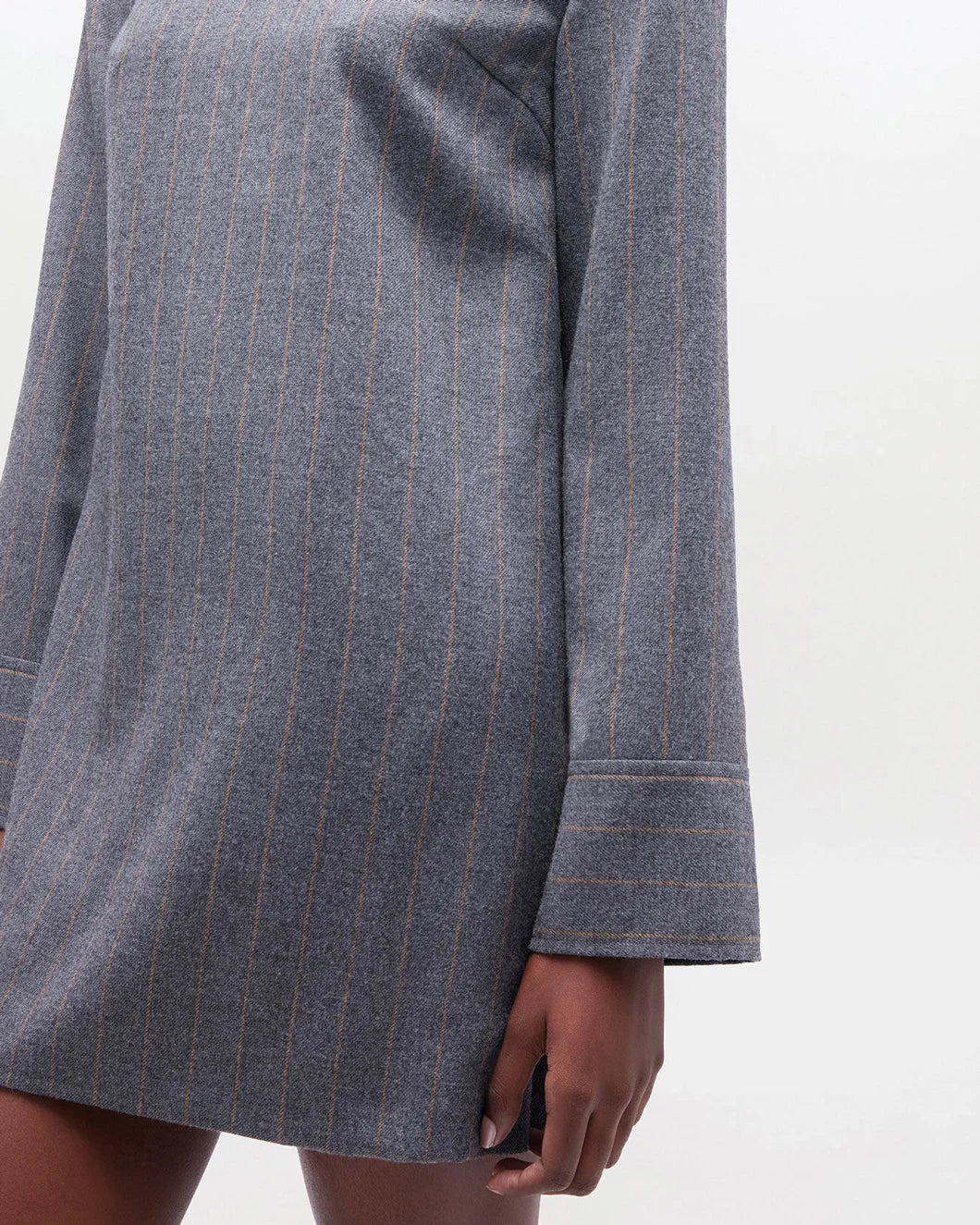 GANNI Grey Stripe Circle Collar Dress on figure front detail