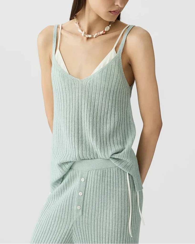 GUEST IN RESIDENCE Breezy Rib Tank Sage Brush on figure front 2