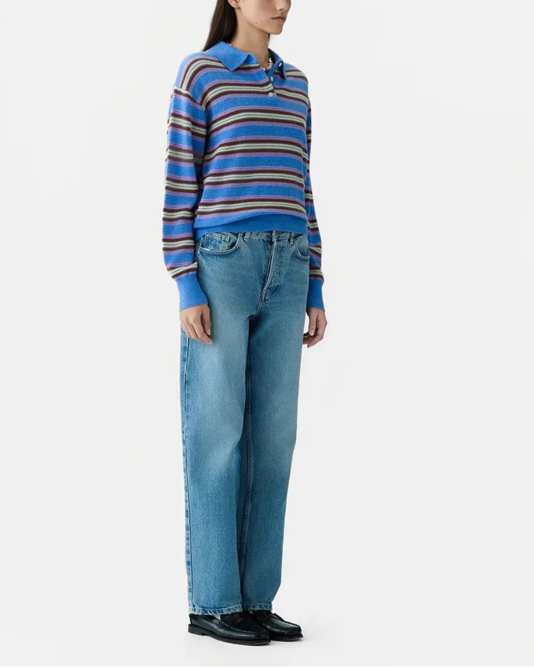 GUEST IN RESIDENCE Collegiate stripe polo delft blue combo on figure side
