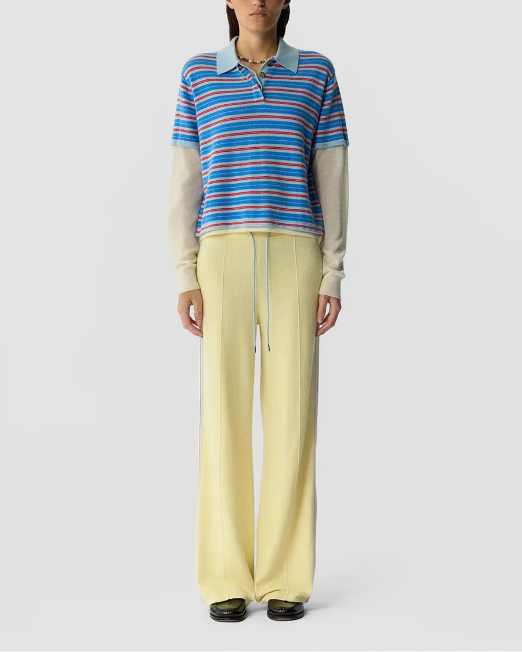 GUEST IN RESIDENCE Layered Stripe Rugby Cashmere clear sky combo on figure front