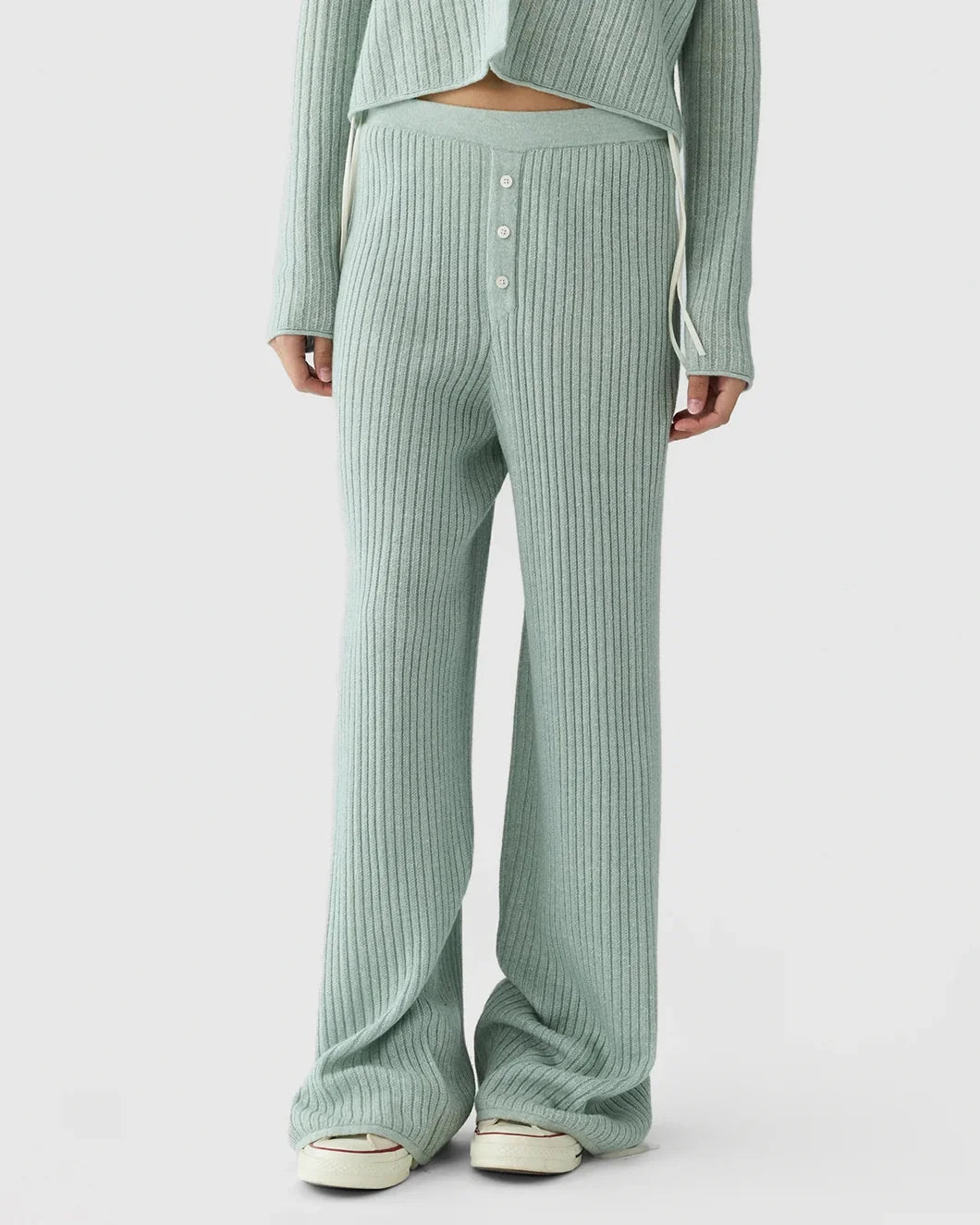 GUEST IN RESIDENCE Rib Everywear Pant Sage Brush on figure front 1