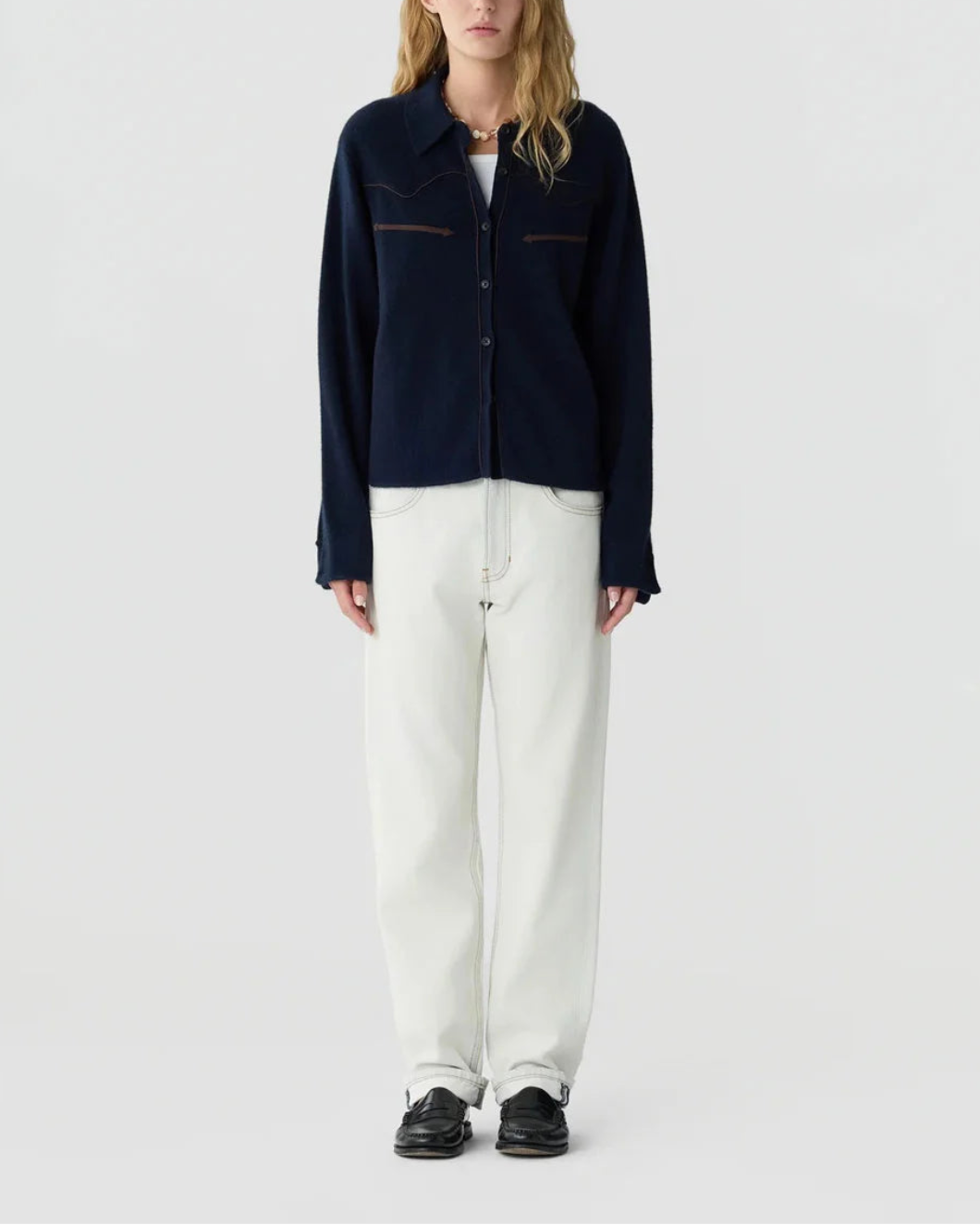 GUEST IN RESIDENCE Cropped Western Shirt Midnight on figure front