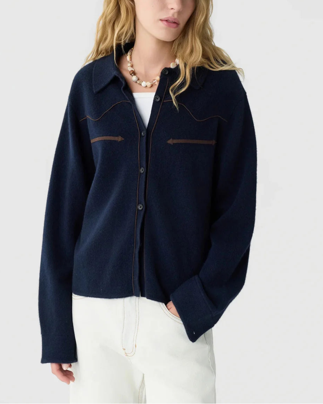GUEST IN RESIDENCE Cropped Western Shirt Midnight on figure front 1