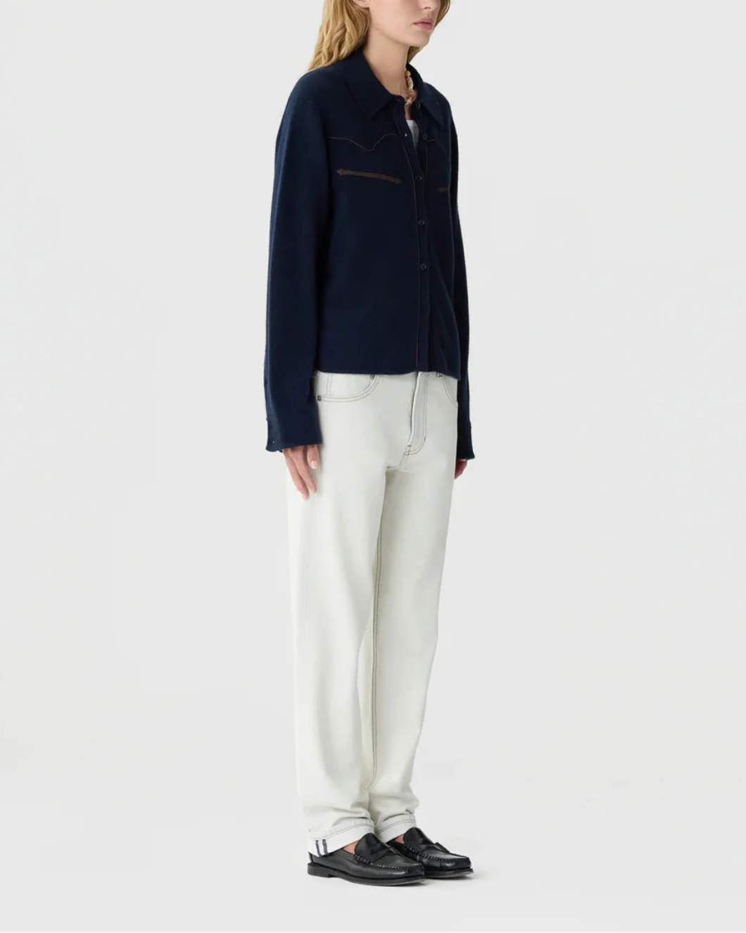 GUEST IN RESIDENCE Cropped Western Shirt Midnight on figure side