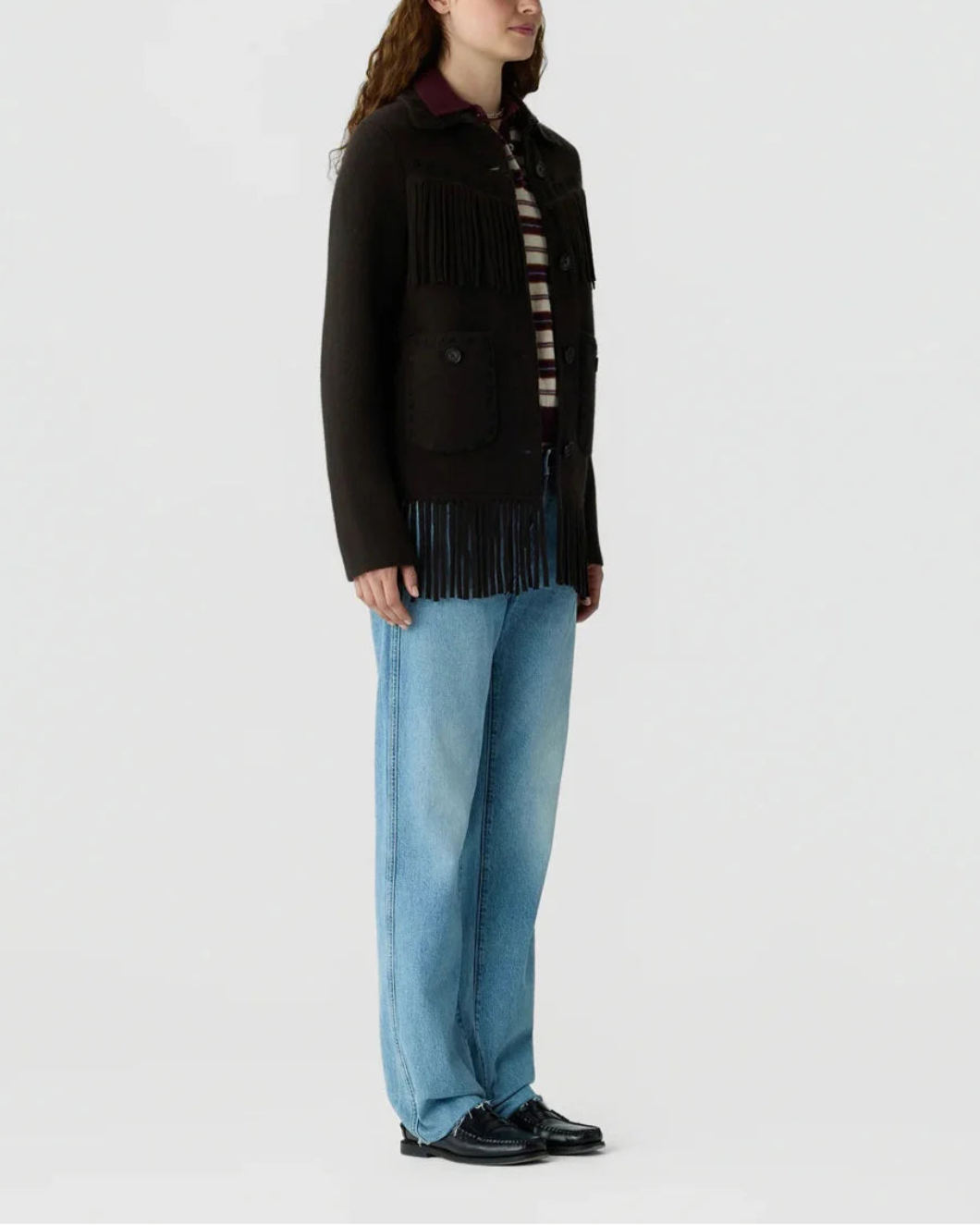 GUEST IN RESIDENCE Western Fringe Jacket Burnt Cocoa on figure side